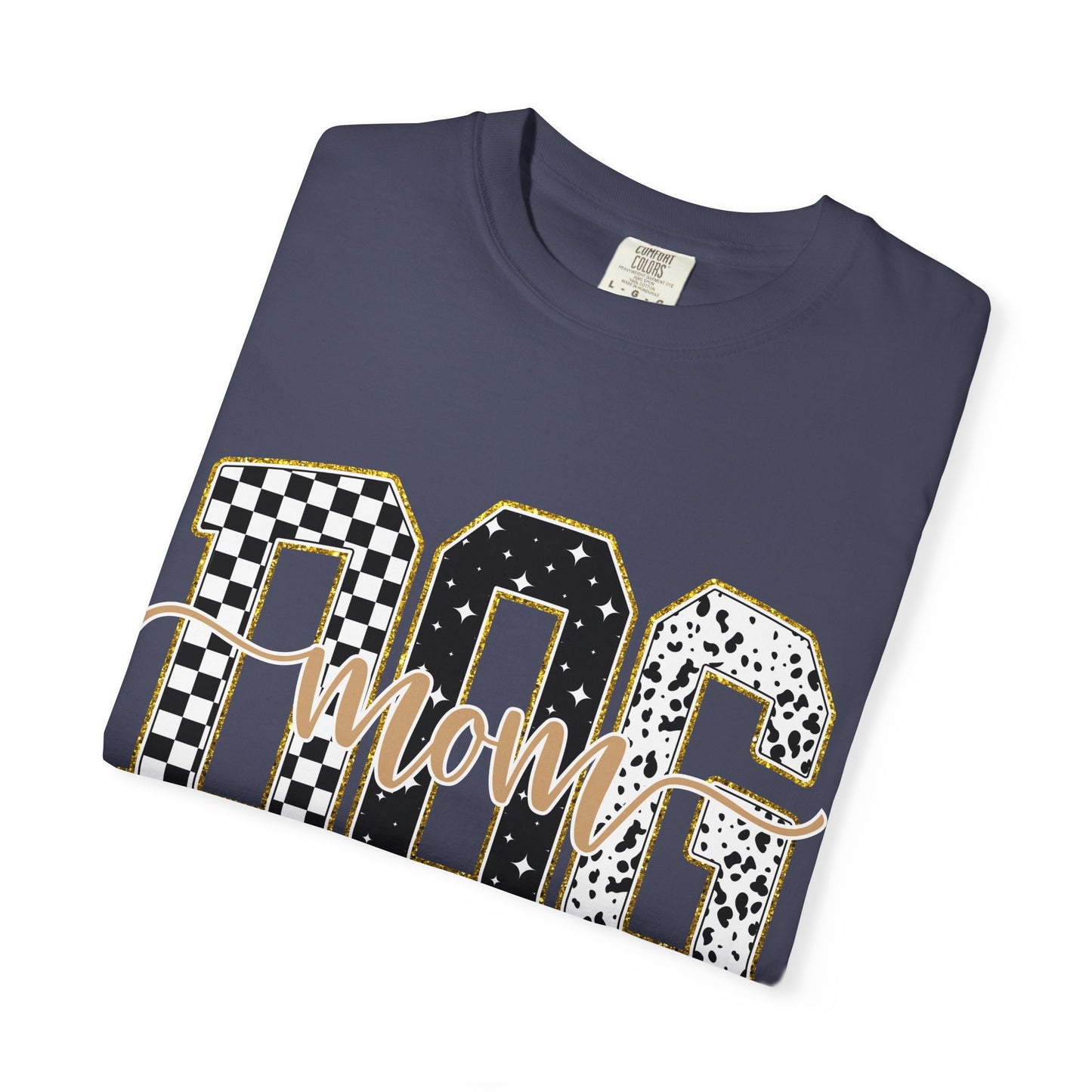Dog Mom T‑Shirt — Checkerboard & Leopard Lettering Graphic Tee