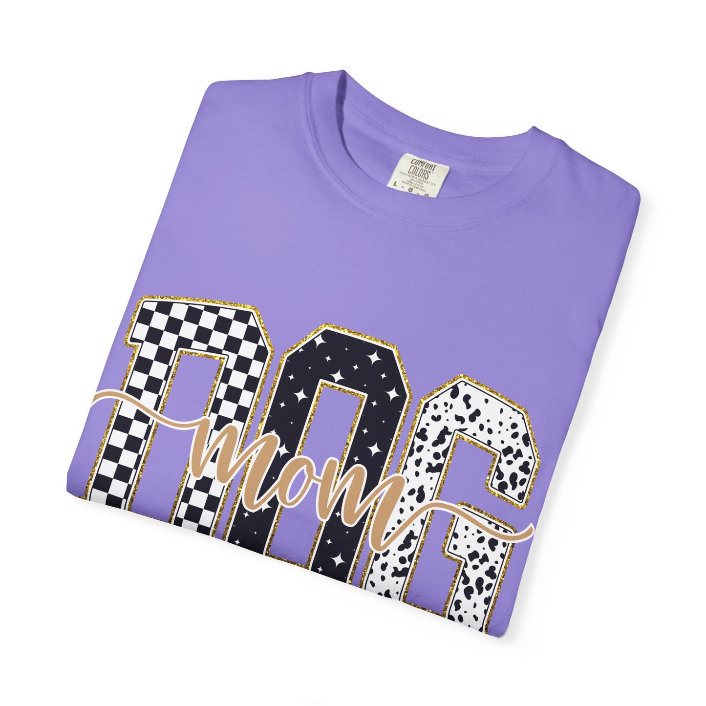 Dog Mom T‑Shirt — Checkerboard & Leopard Lettering Graphic Tee