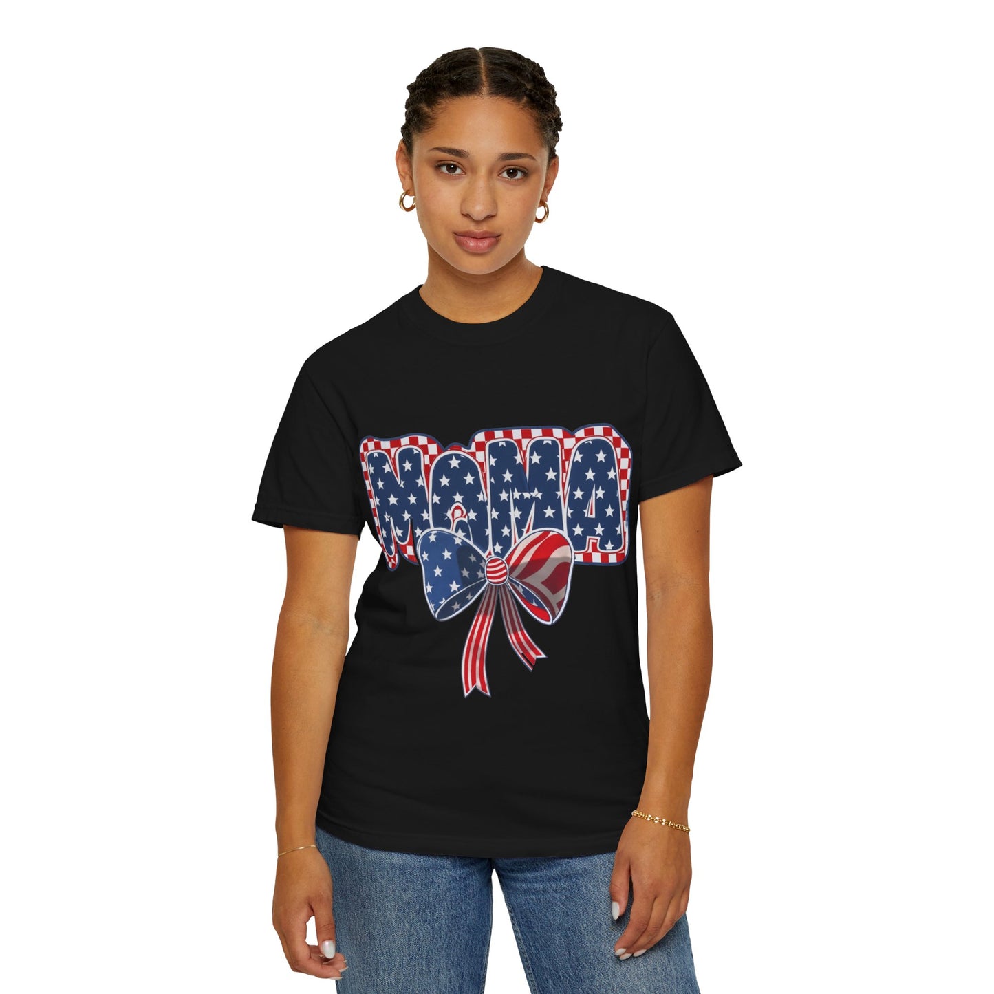 Patriotic MAMA T-Shirt — Stars & Stripes Bow 4th of July Tee