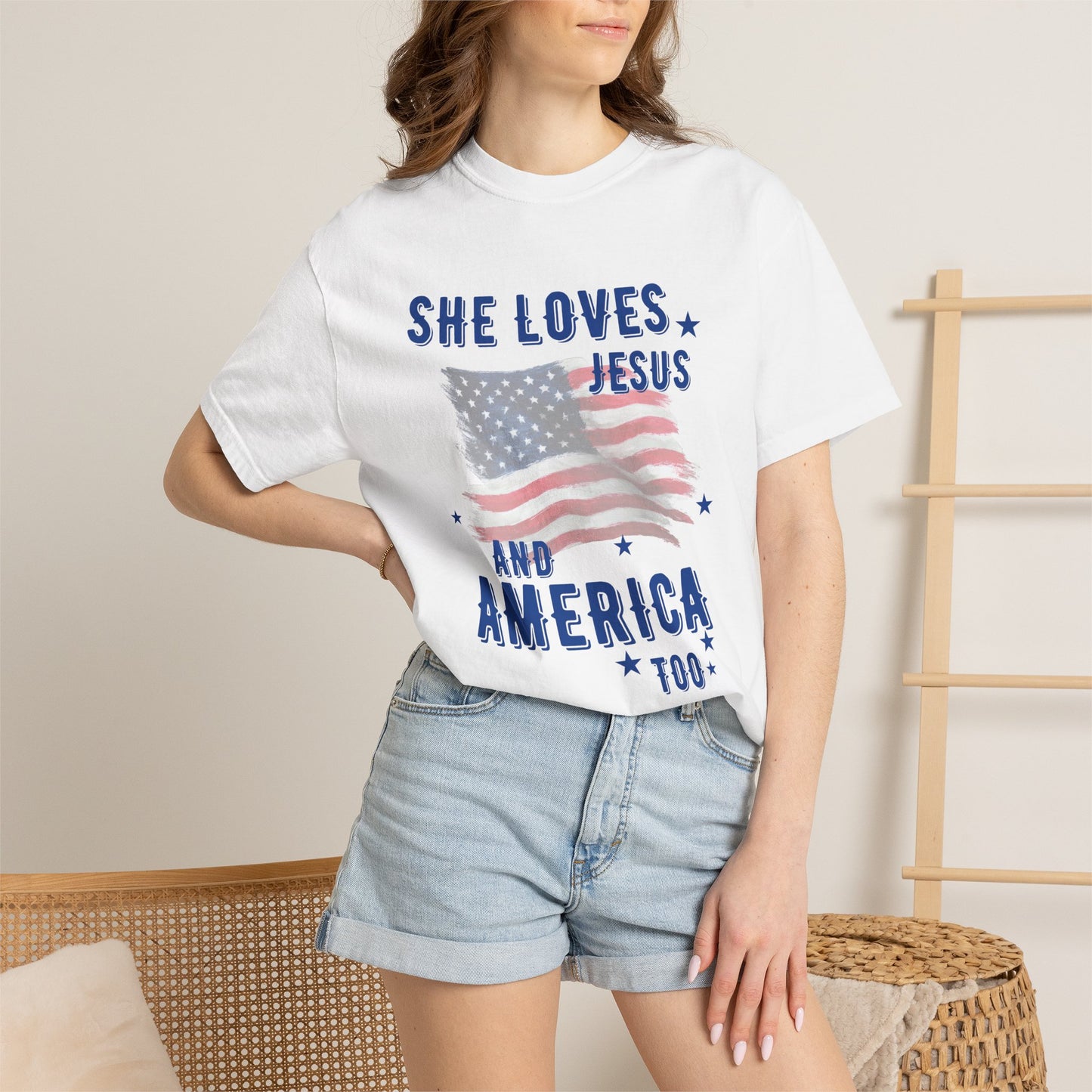 She Loves Jesus and America Too- July 4th Tee