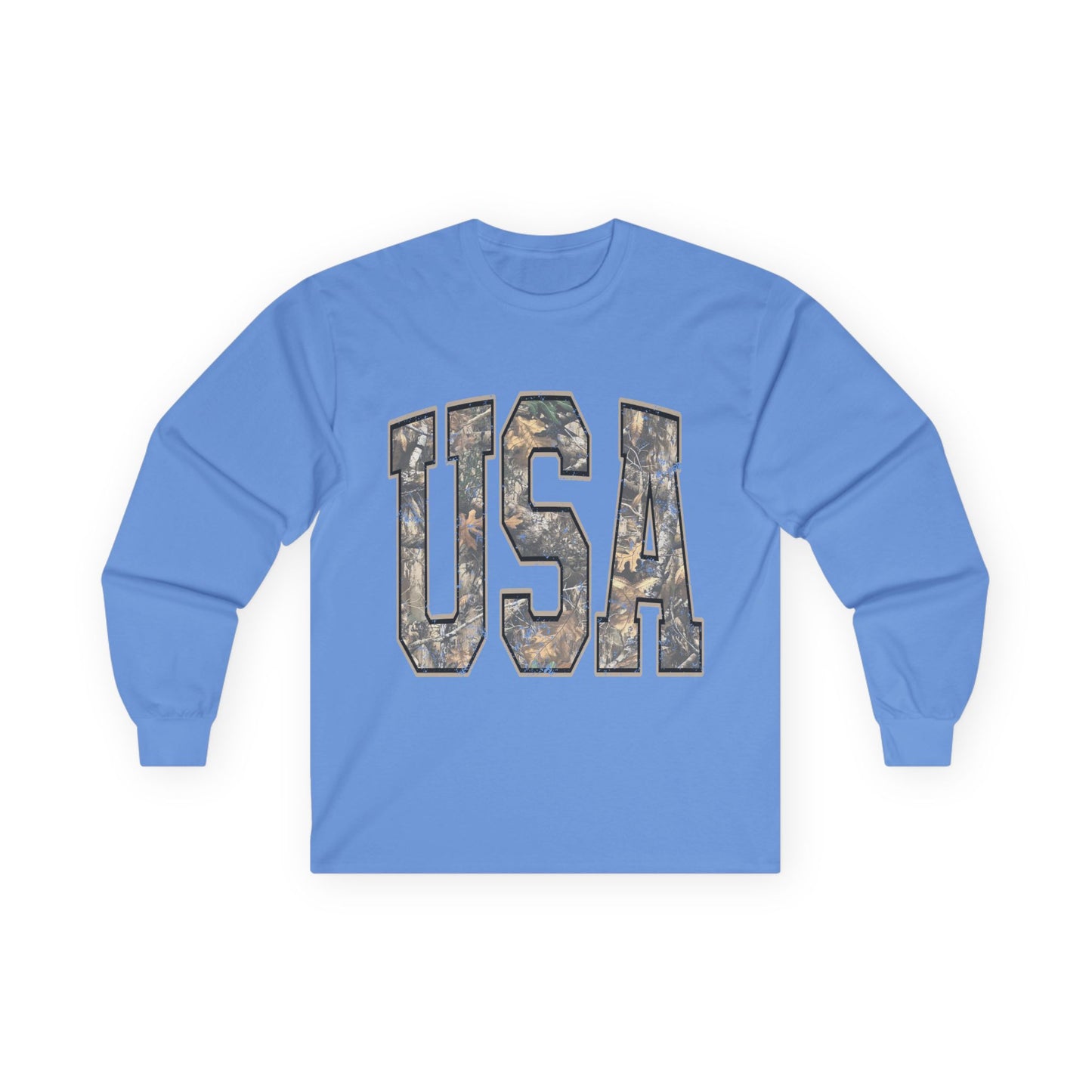 USA Camo Long Sleeve Tee — Patriotic Military Camouflage Graphic Shirt
