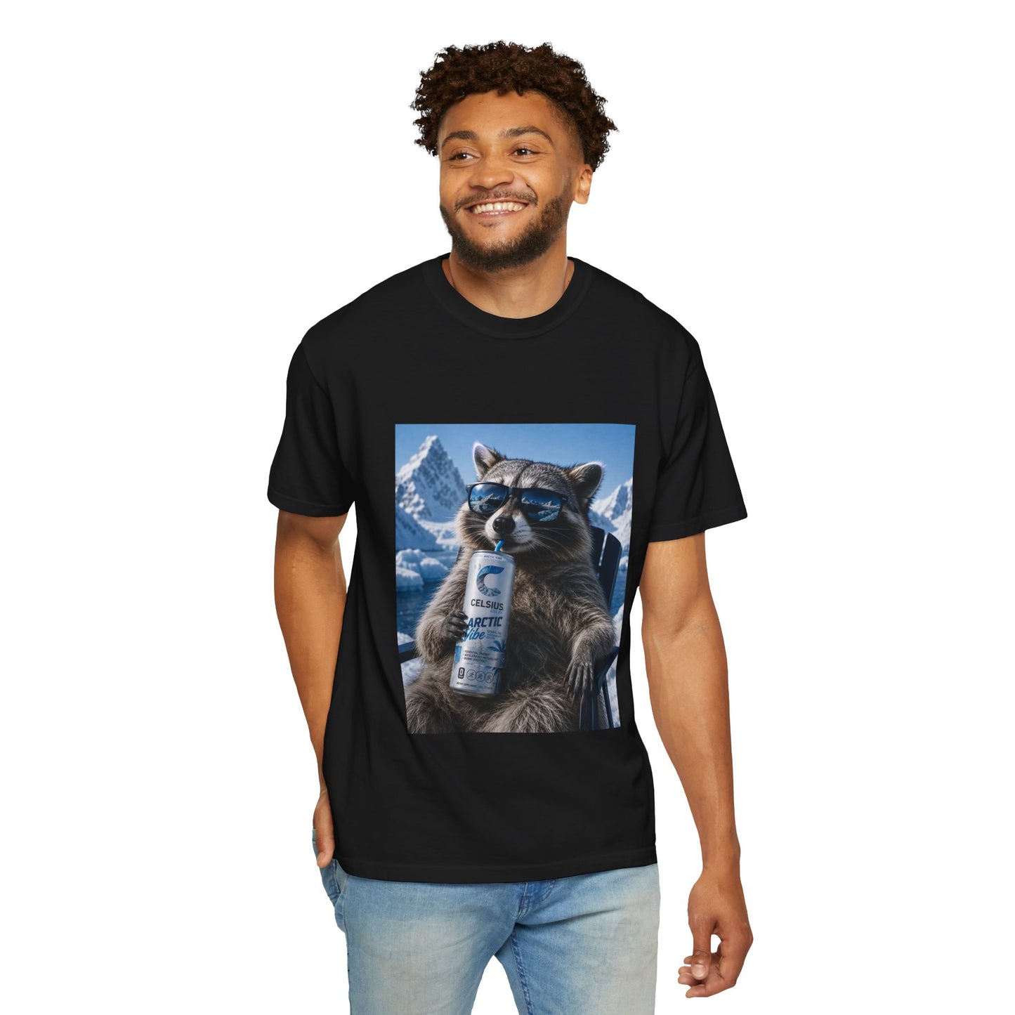Raccoon Chill Tee — Mountain Lounge Graphic T-Shirt (Holds Celsius Engery Drink)