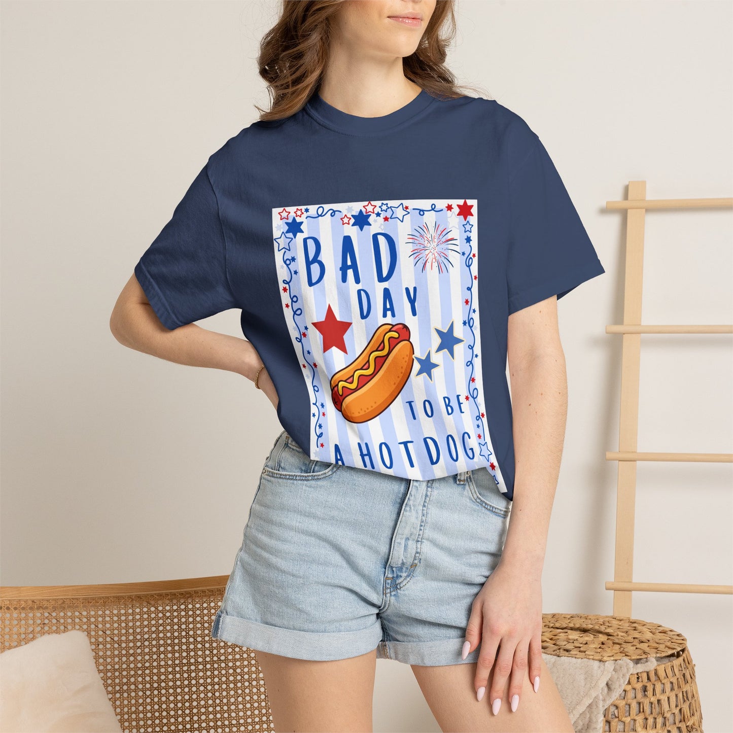 Hot Dog Graphic T-Shirt — “Bad Day to Be a Hotdog” Patriotic BBQ Tee