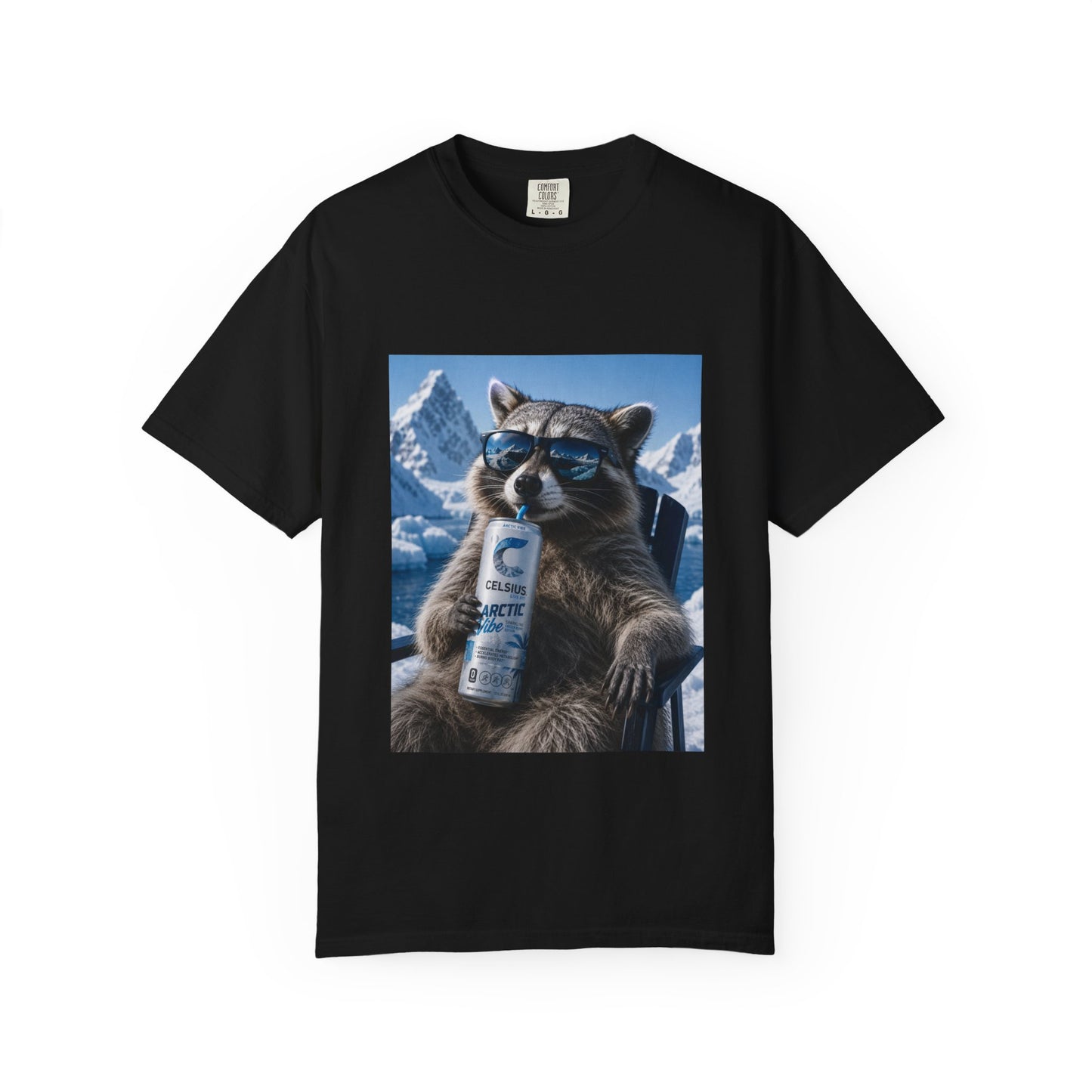 Raccoon Chill Tee — Mountain Lounge Graphic T-Shirt (Holds Celsius Engery Drink)