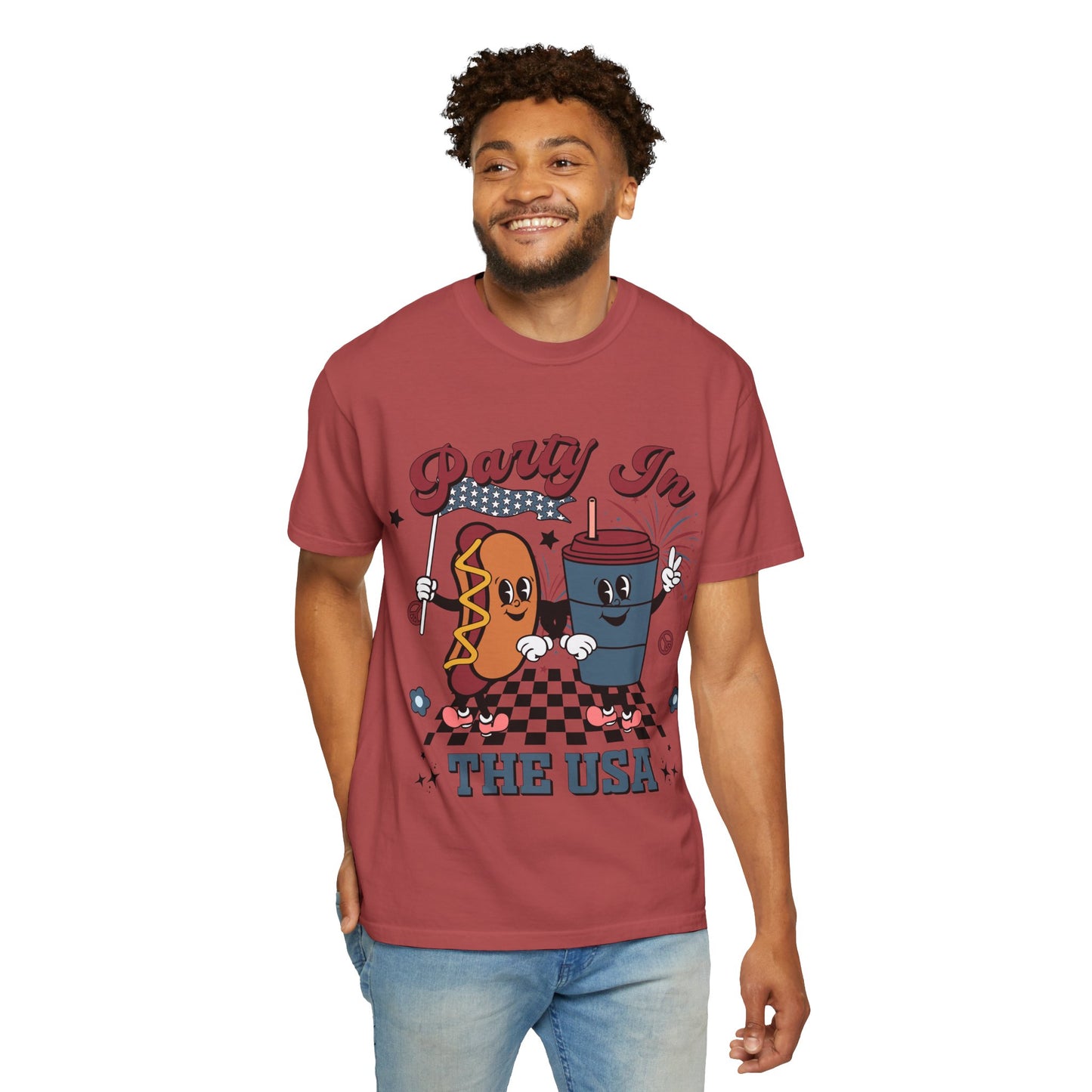 T-Shirt — "Party In The USA" Hot Dog & Soda Retro Graphic Tee
