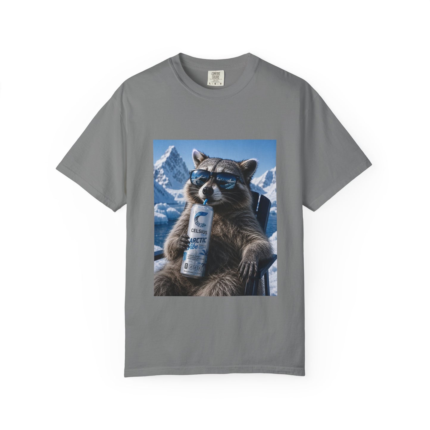 Raccoon Chill Tee — Mountain Lounge Graphic T-Shirt (Holds Celsius Engery Drink)