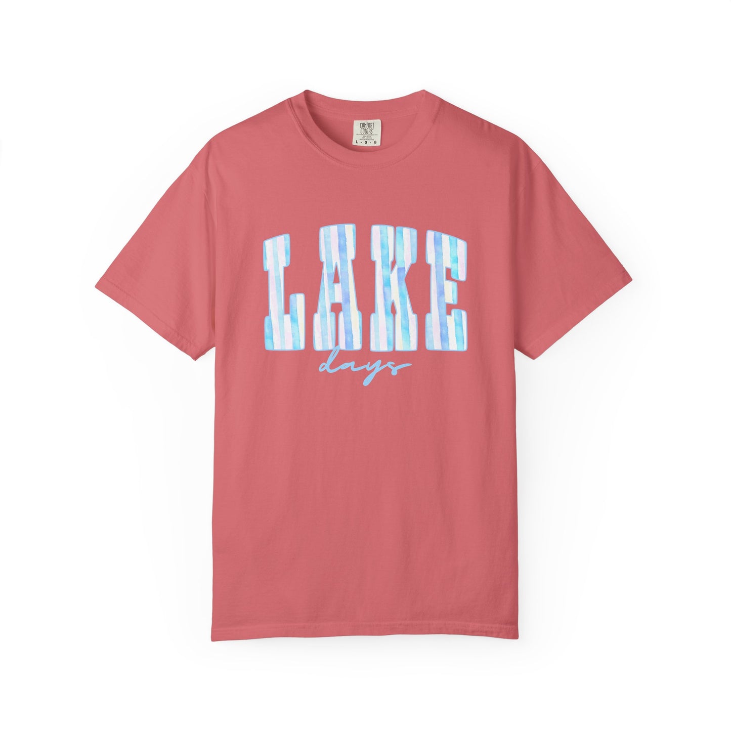 T-Shirt — "Lake Days" Blue Striped Graphic Tee