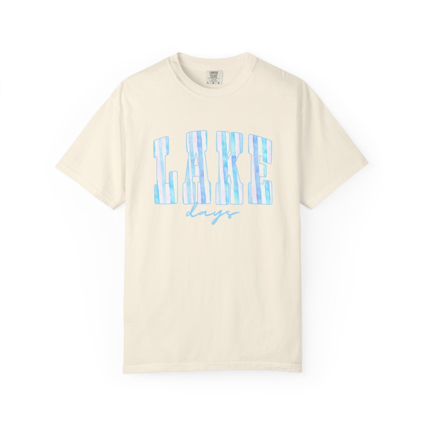 T-Shirt — "Lake Days" Blue Striped Graphic Tee