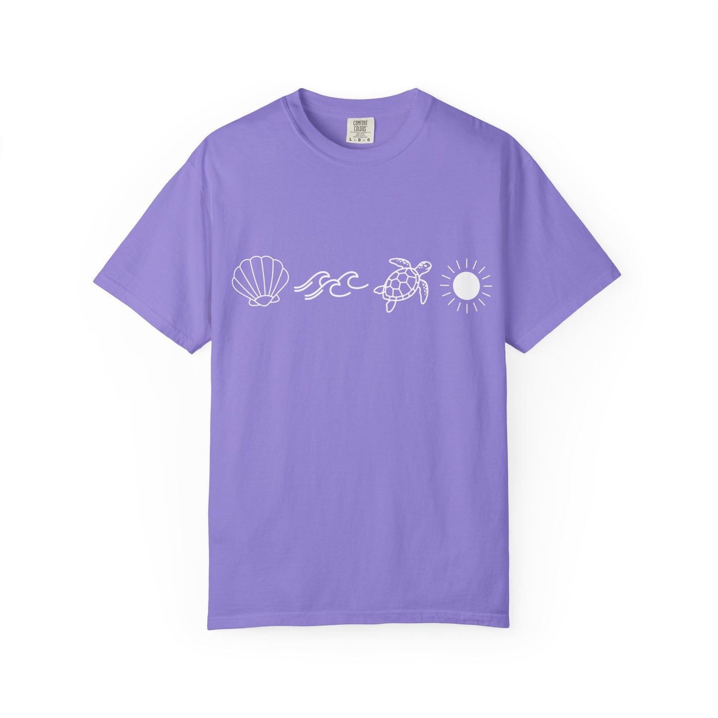 Sea Life Icons T-Shirt — Shell, Waves, Turtle & Sun Graphic Tee