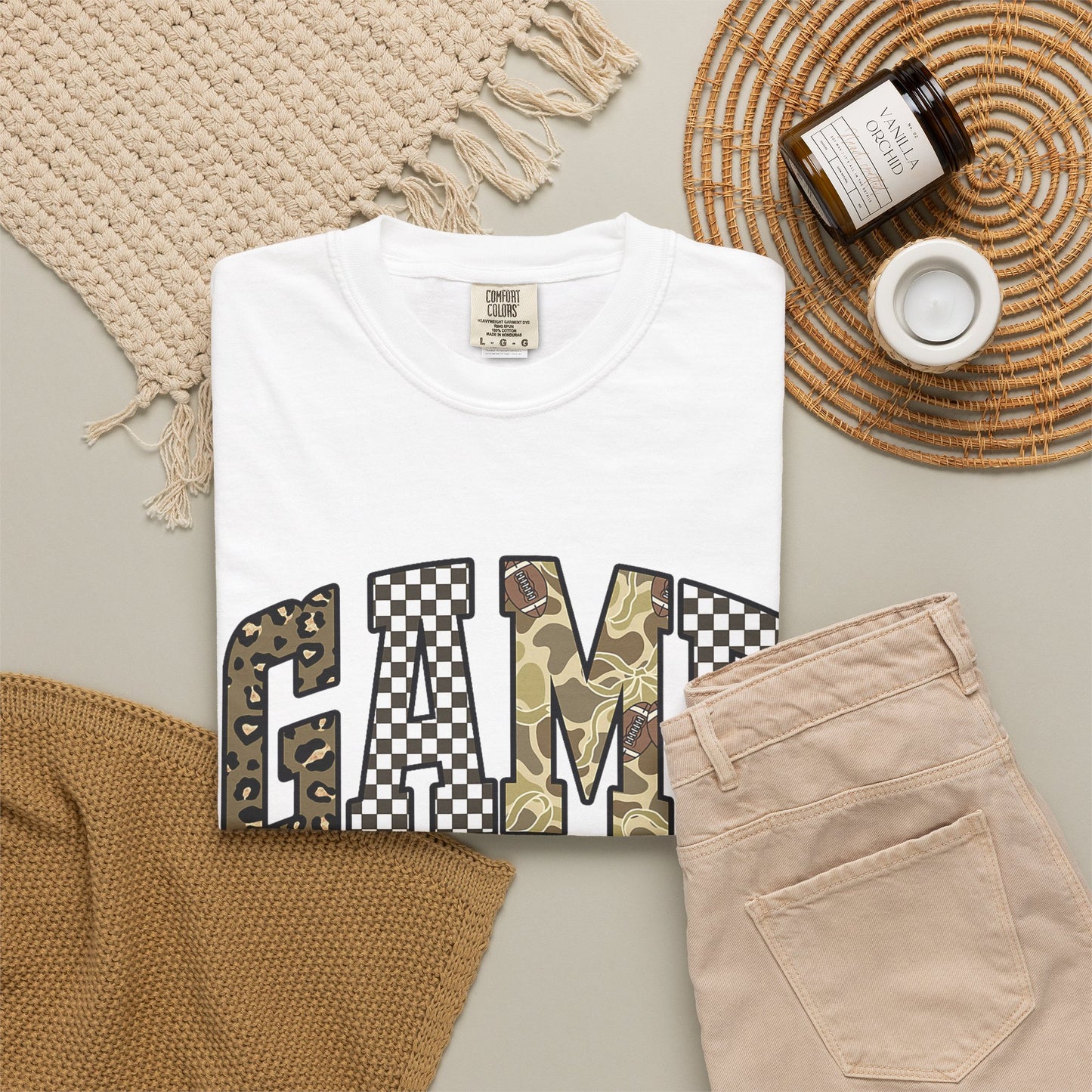 Game Day T-Shirt — Camo & Checkerboard Graphic