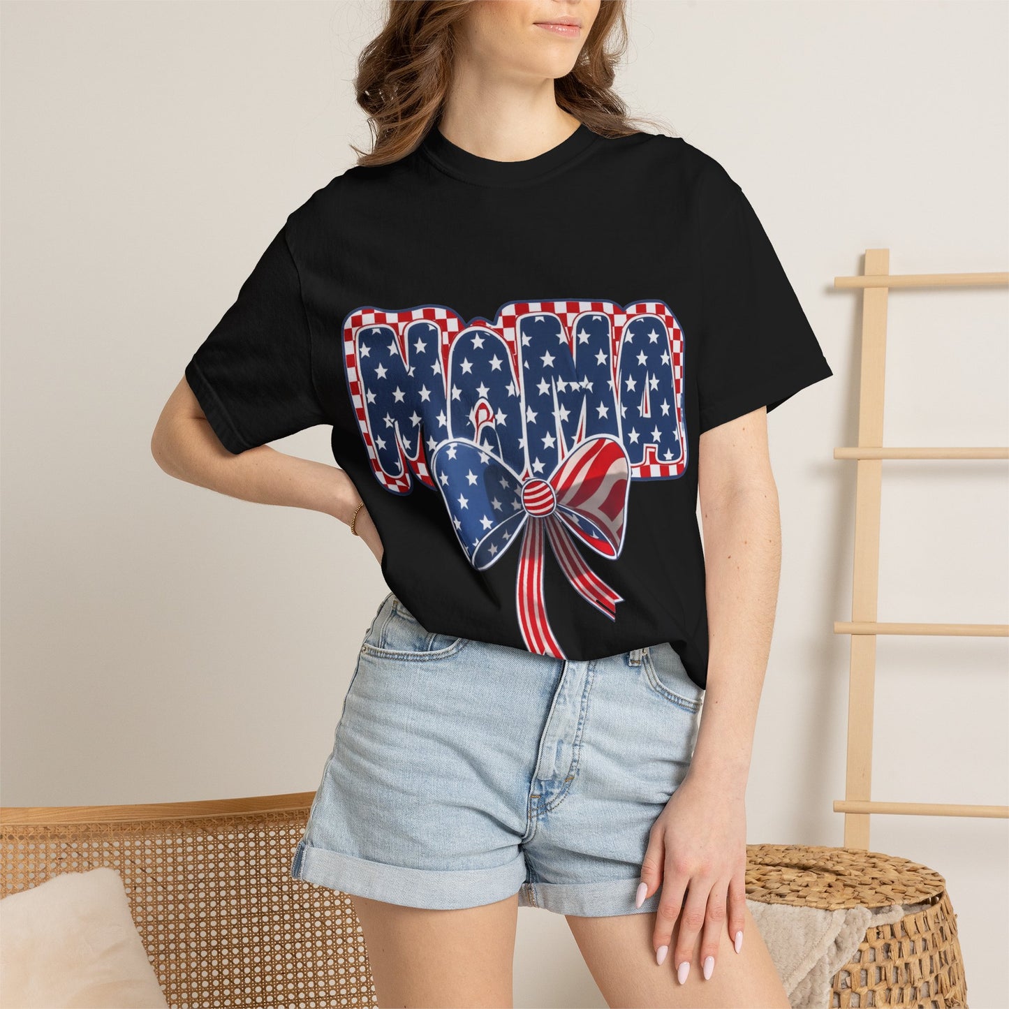 Patriotic MAMA T-Shirt — Stars & Stripes Bow 4th of July Tee