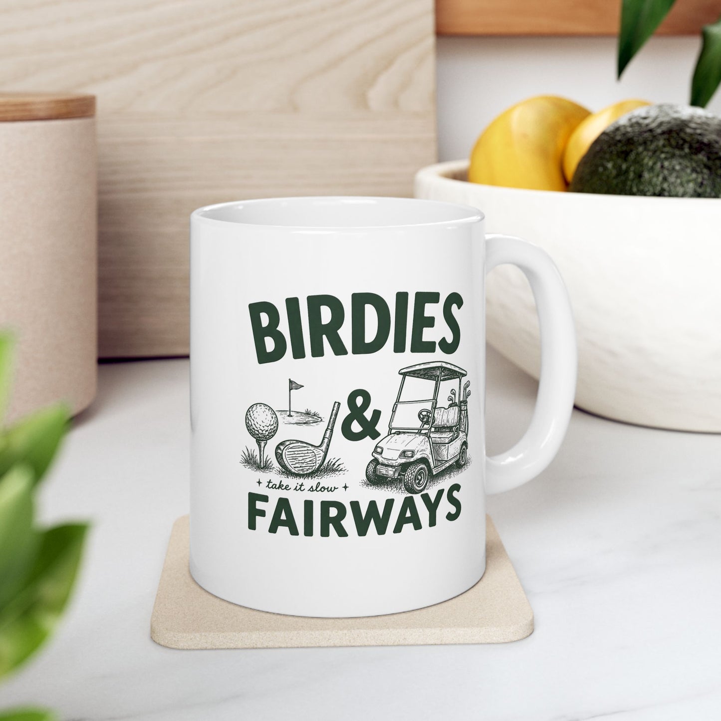 Golf Dad Ceramic Mug — 'Birdies & Fairways' Golf Lover Coffee Cup (11oz/15oz)
