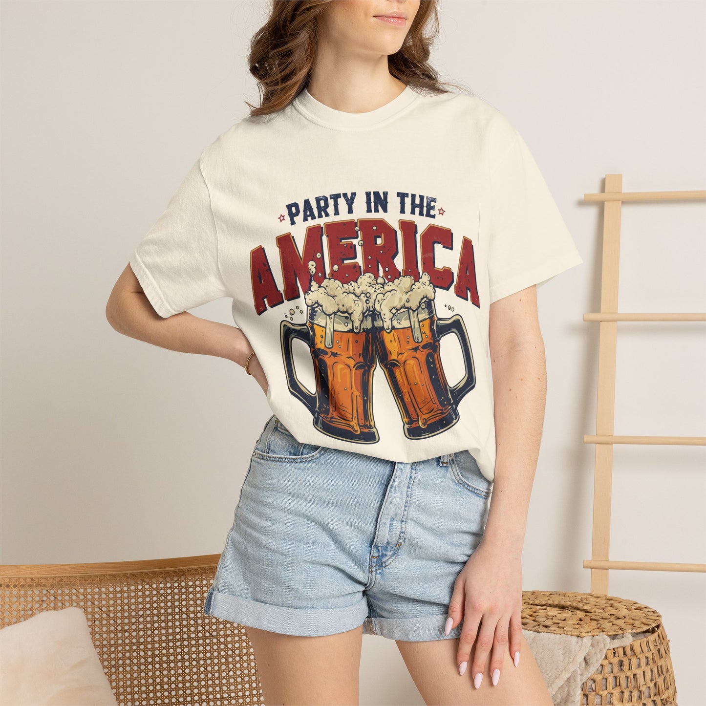Party in the America T-Shirt — Patriotic Beer Graphic Tee for 4th of July