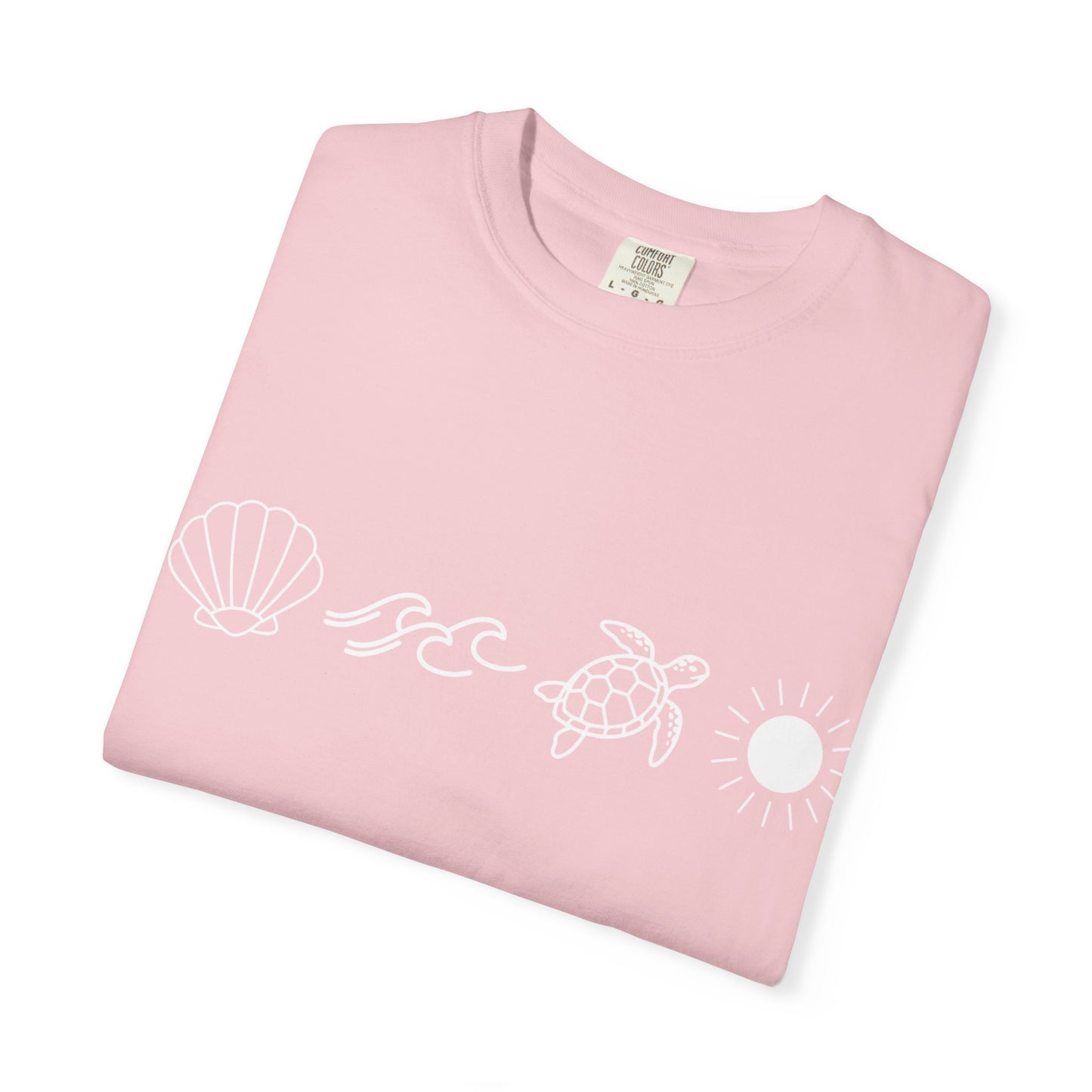 Sea Life Icons T-Shirt — Shell, Waves, Turtle & Sun Graphic Tee