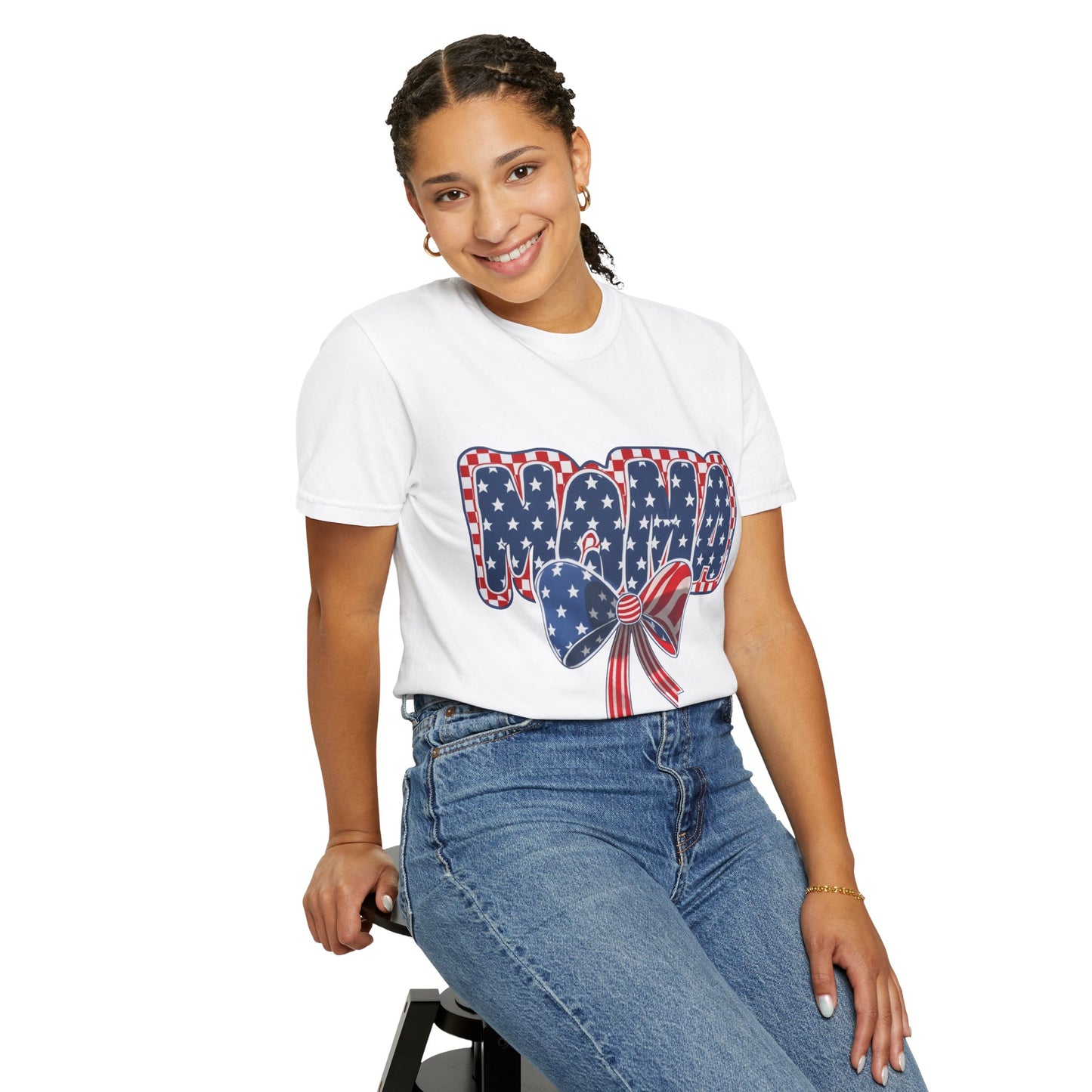 Patriotic MAMA T-Shirt — Stars & Stripes Bow 4th of July Tee
