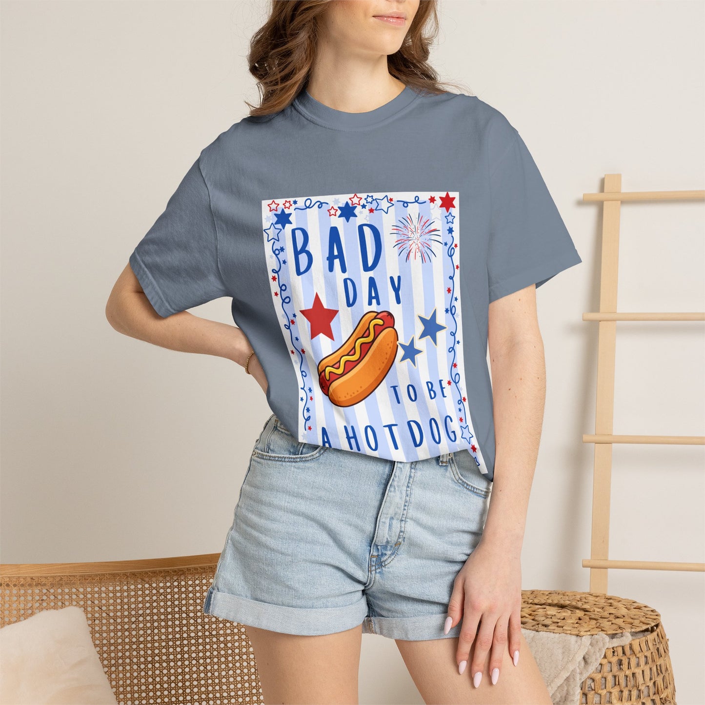 Hot Dog Graphic T-Shirt — “Bad Day to Be a Hotdog” Patriotic BBQ Tee