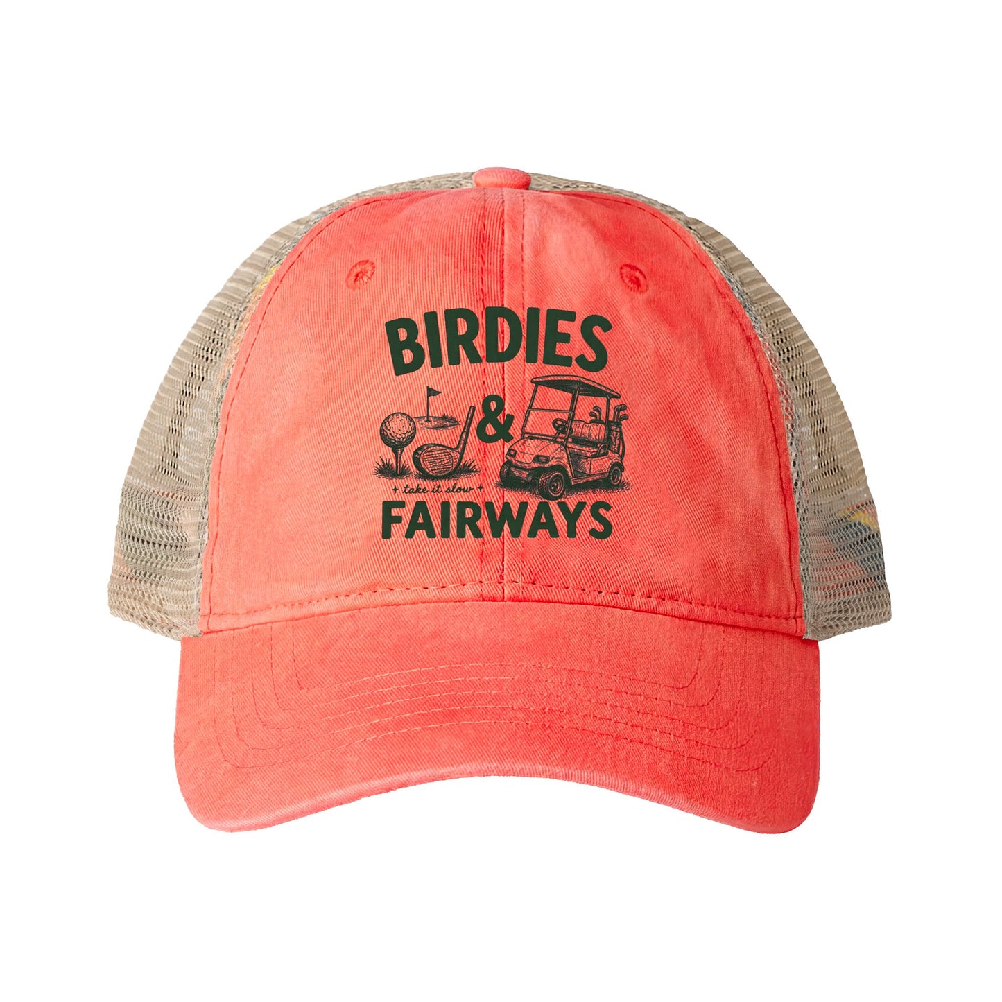 Women's Washed Mesh-Back Golf Cap- Birdies & Fairways