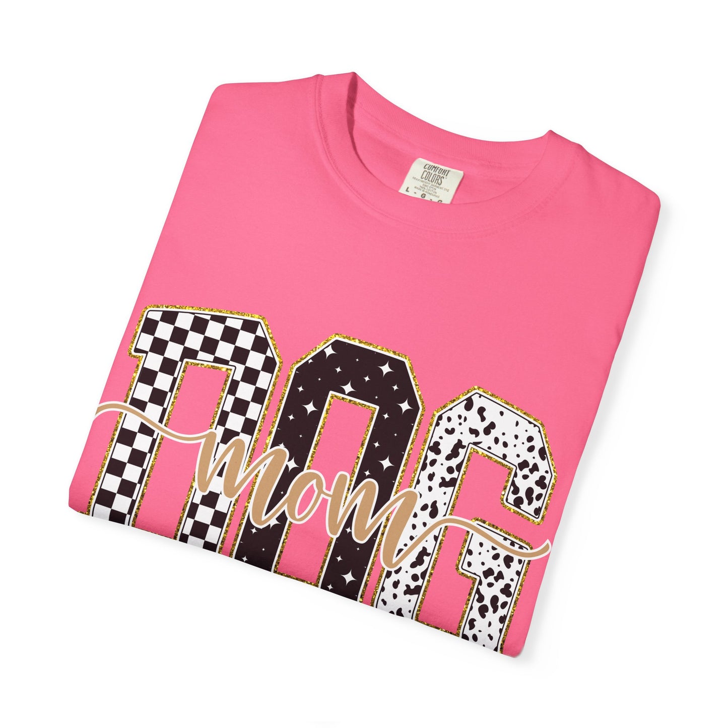 Dog Mom T‑Shirt — Checkerboard & Leopard Lettering Graphic Tee