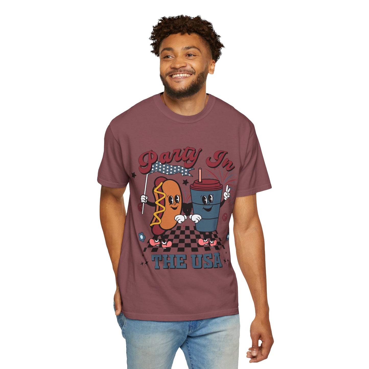 T-Shirt — "Party In The USA" Hot Dog & Soda Retro Graphic Tee