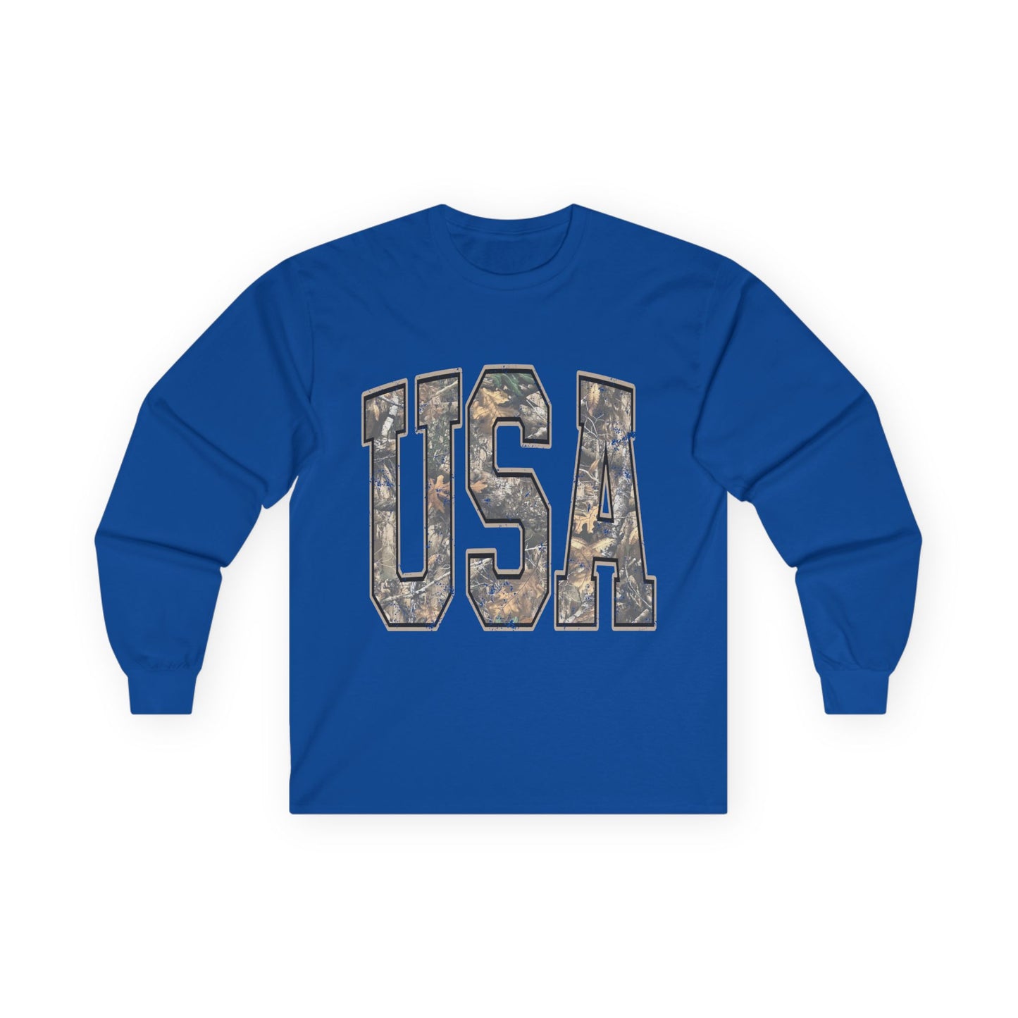 USA Camo Long Sleeve Tee — Patriotic Military Camouflage Graphic Shirt