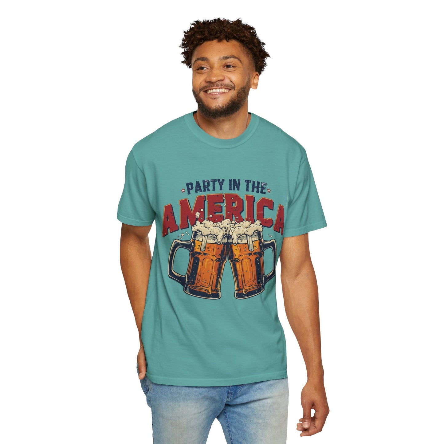 Party in the America T-Shirt — Patriotic Beer Graphic Tee for 4th of July