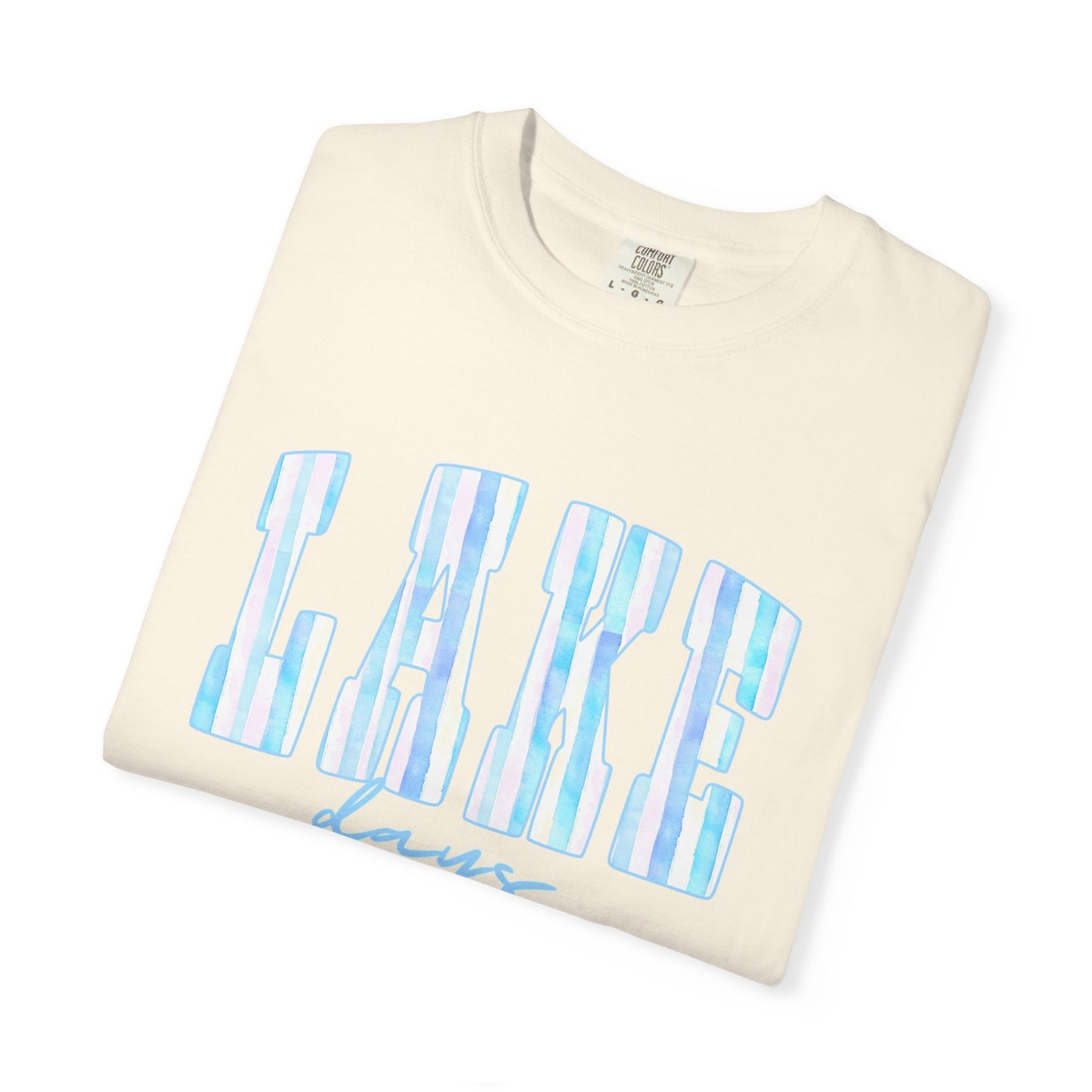 T-Shirt — "Lake Days" Blue Striped Graphic Tee