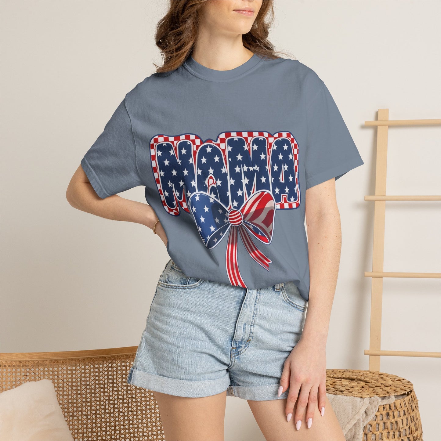 Patriotic MAMA T-Shirt — Stars & Stripes Bow 4th of July Tee