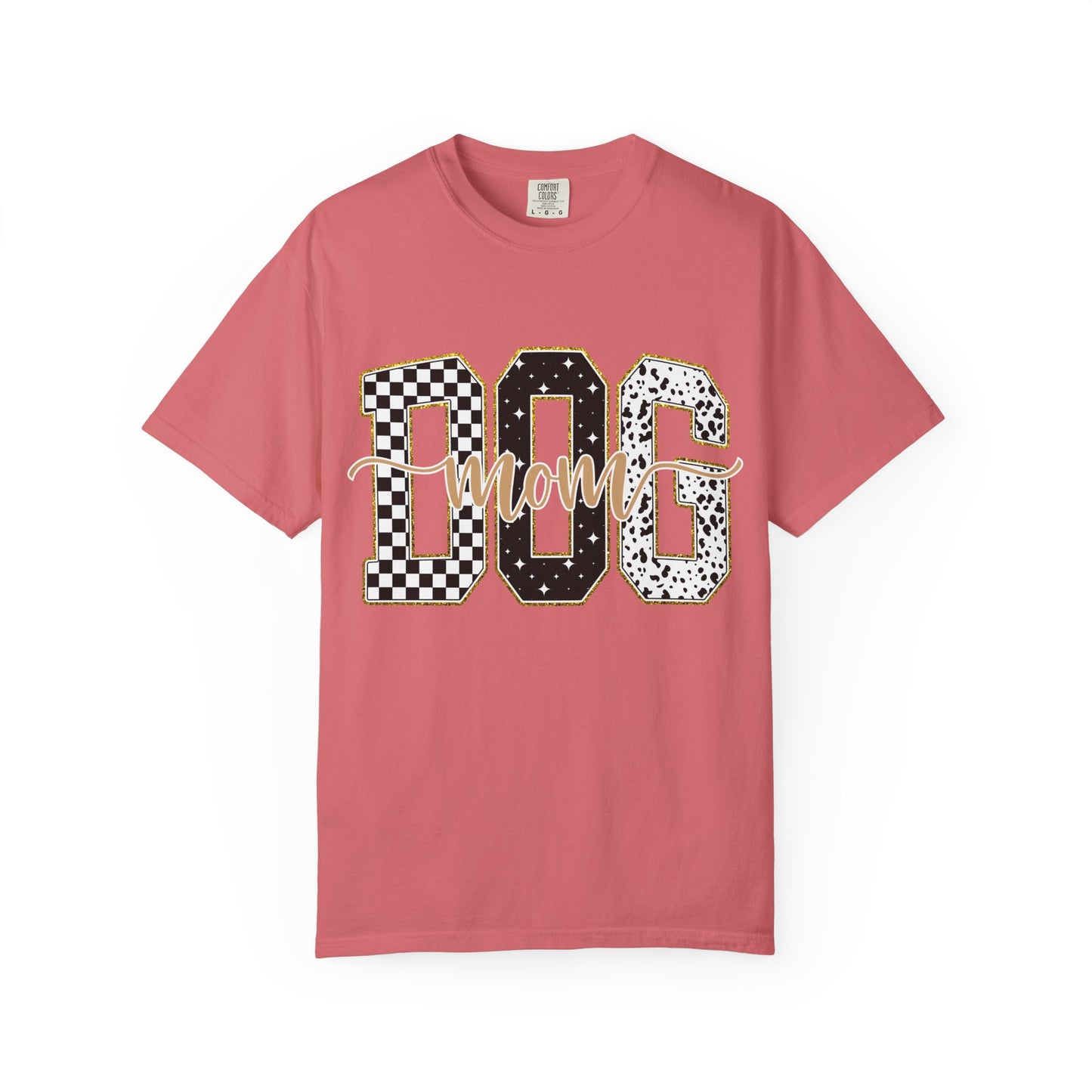 Dog Mom T‑Shirt — Checkerboard & Leopard Lettering Graphic Tee