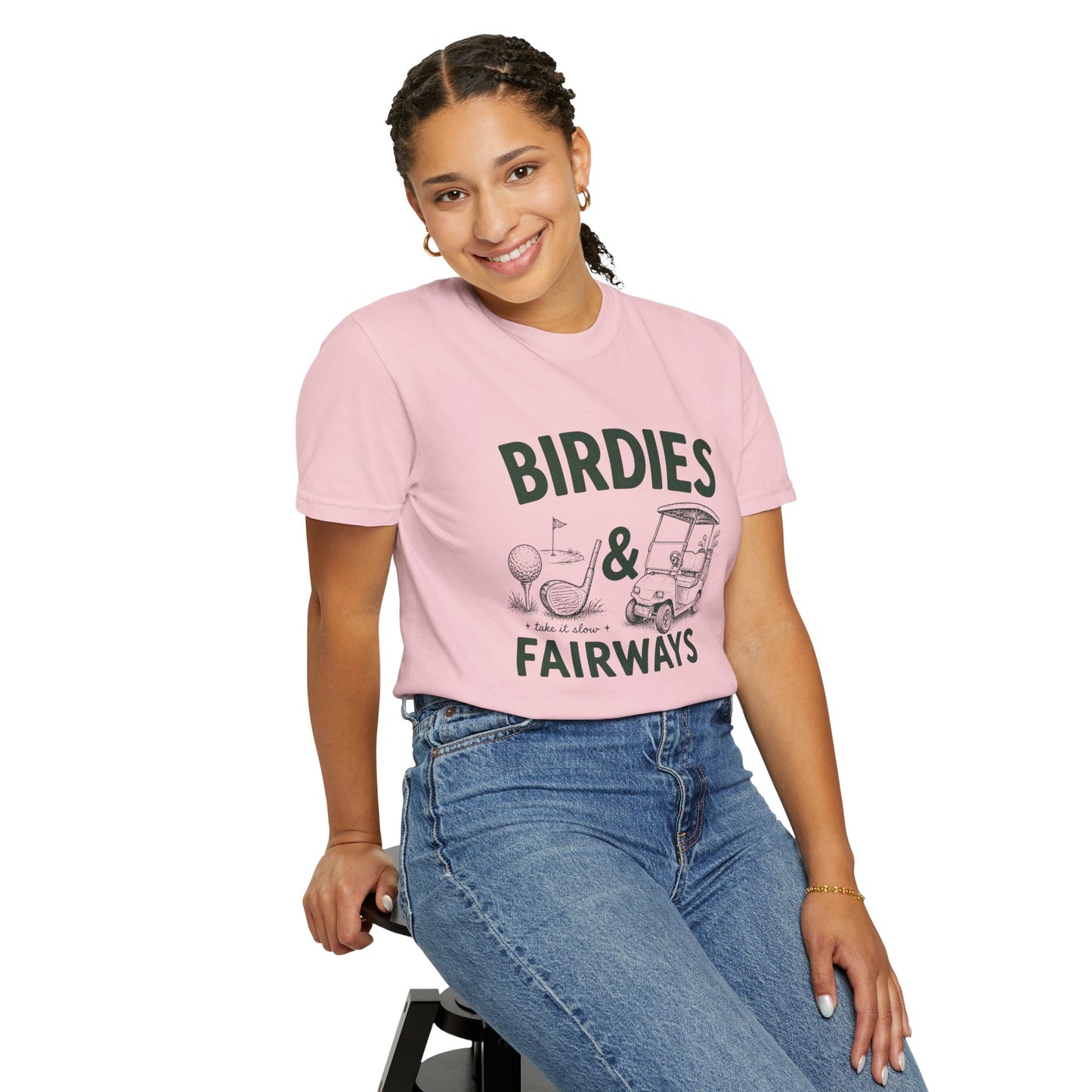 Golf T-Shirt — "Birdies & Fairways" Vintage Golf Cart Design