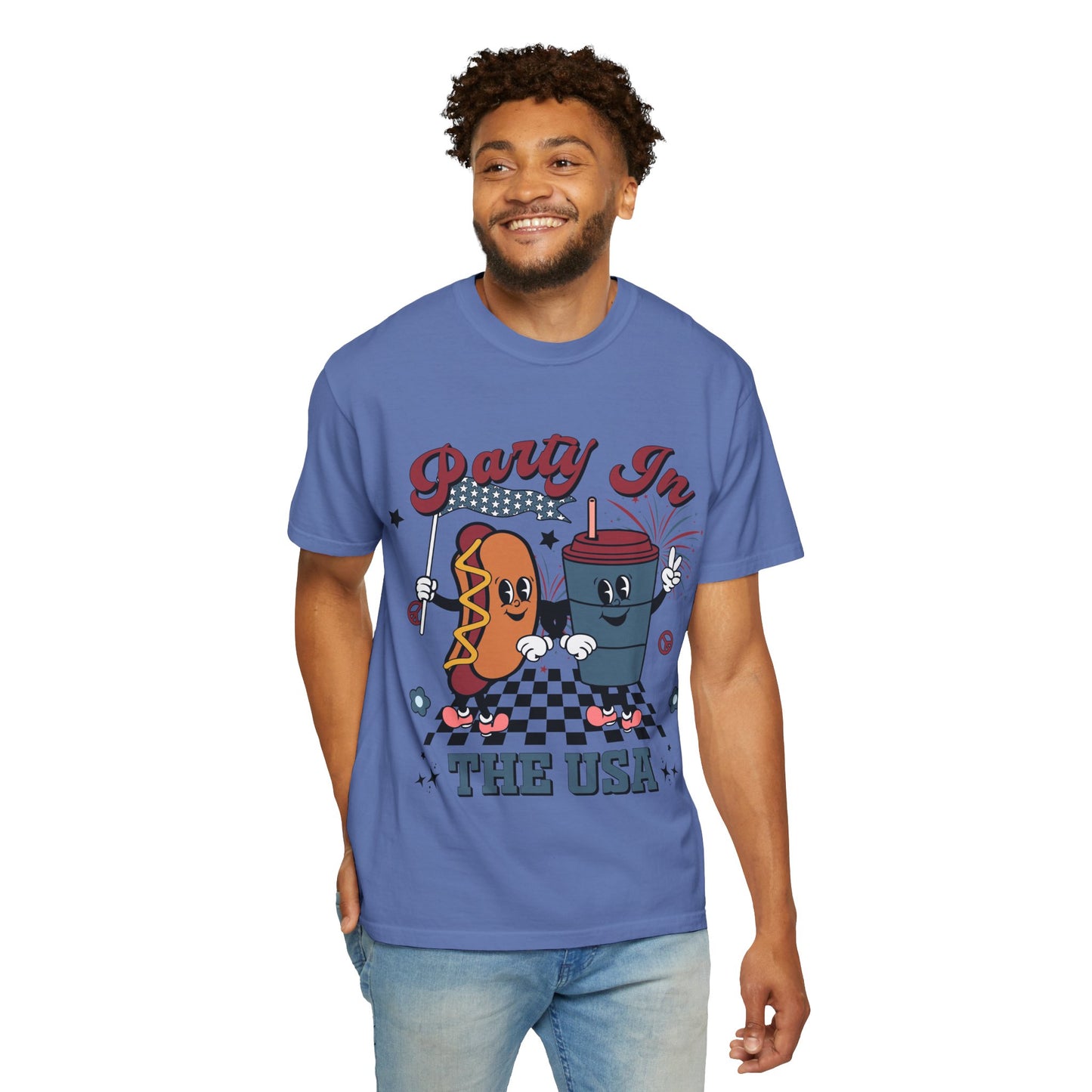 T-Shirt — "Party In The USA" Hot Dog & Soda Retro Graphic Tee