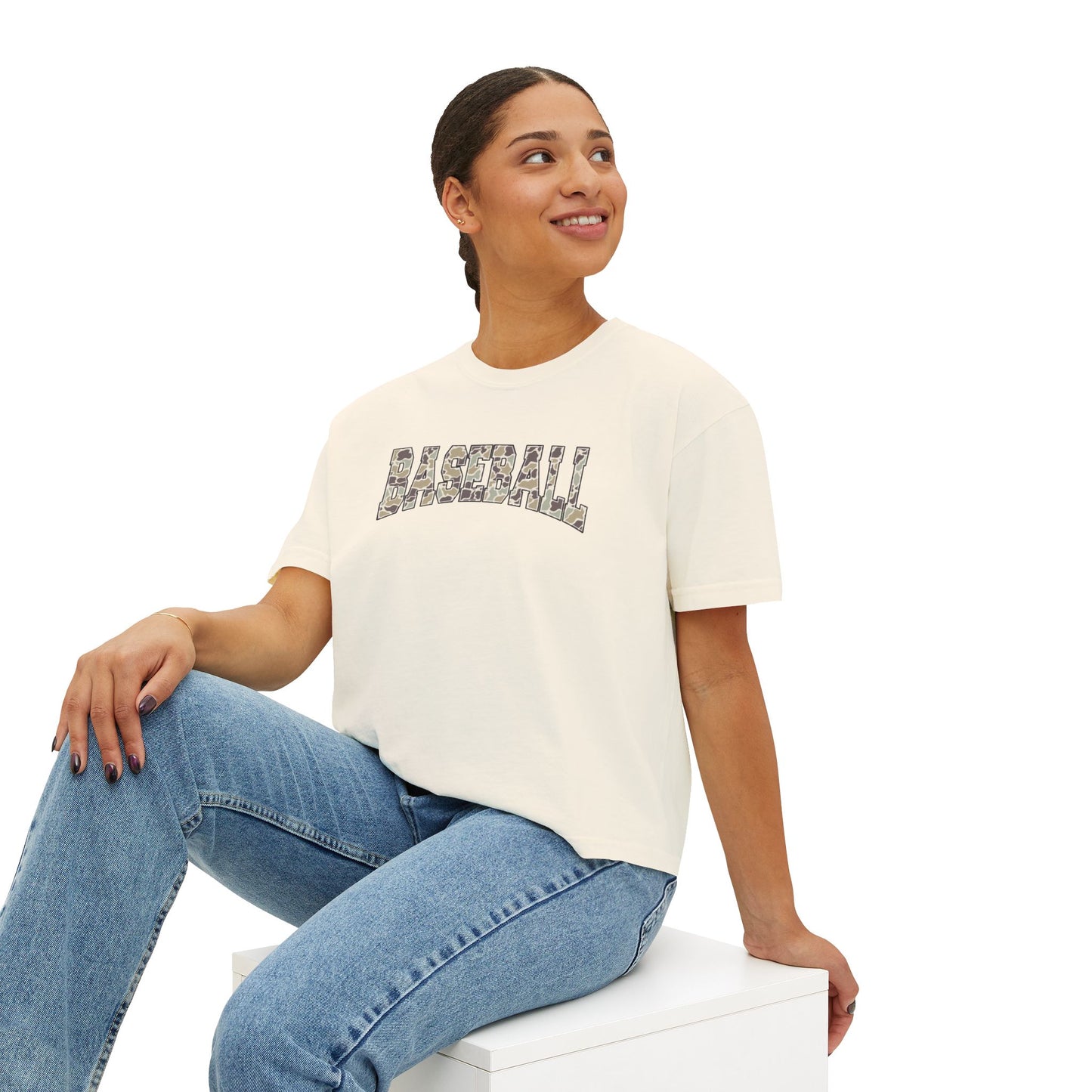 Baseball Camo Boxy Tee — Women's Cropped Casual Shirt