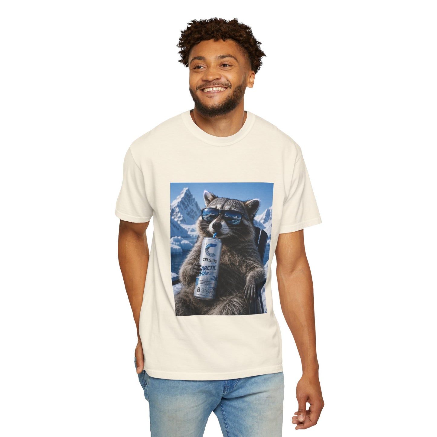 Raccoon Chill Tee — Mountain Lounge Graphic T-Shirt (Holds Celsius Engery Drink)