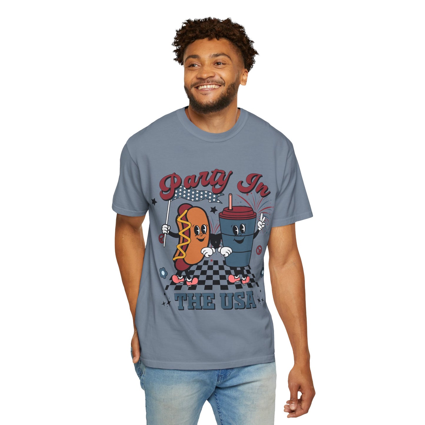 T-Shirt — "Party In The USA" Hot Dog & Soda Retro Graphic Tee