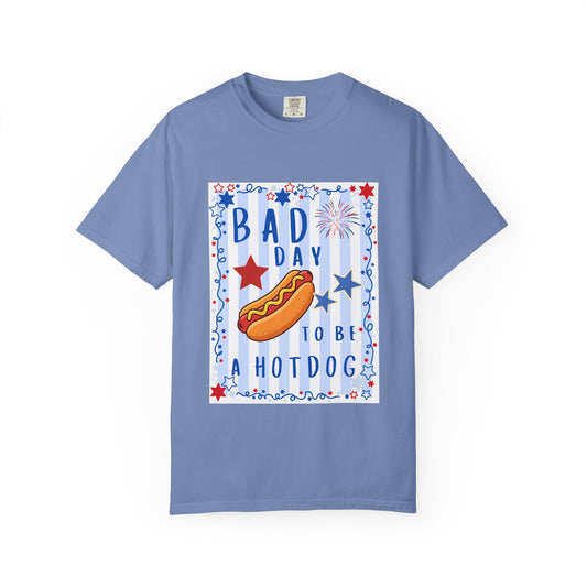 Hot Dog Graphic T-Shirt — “Bad Day to Be a Hotdog” Patriotic BBQ Tee