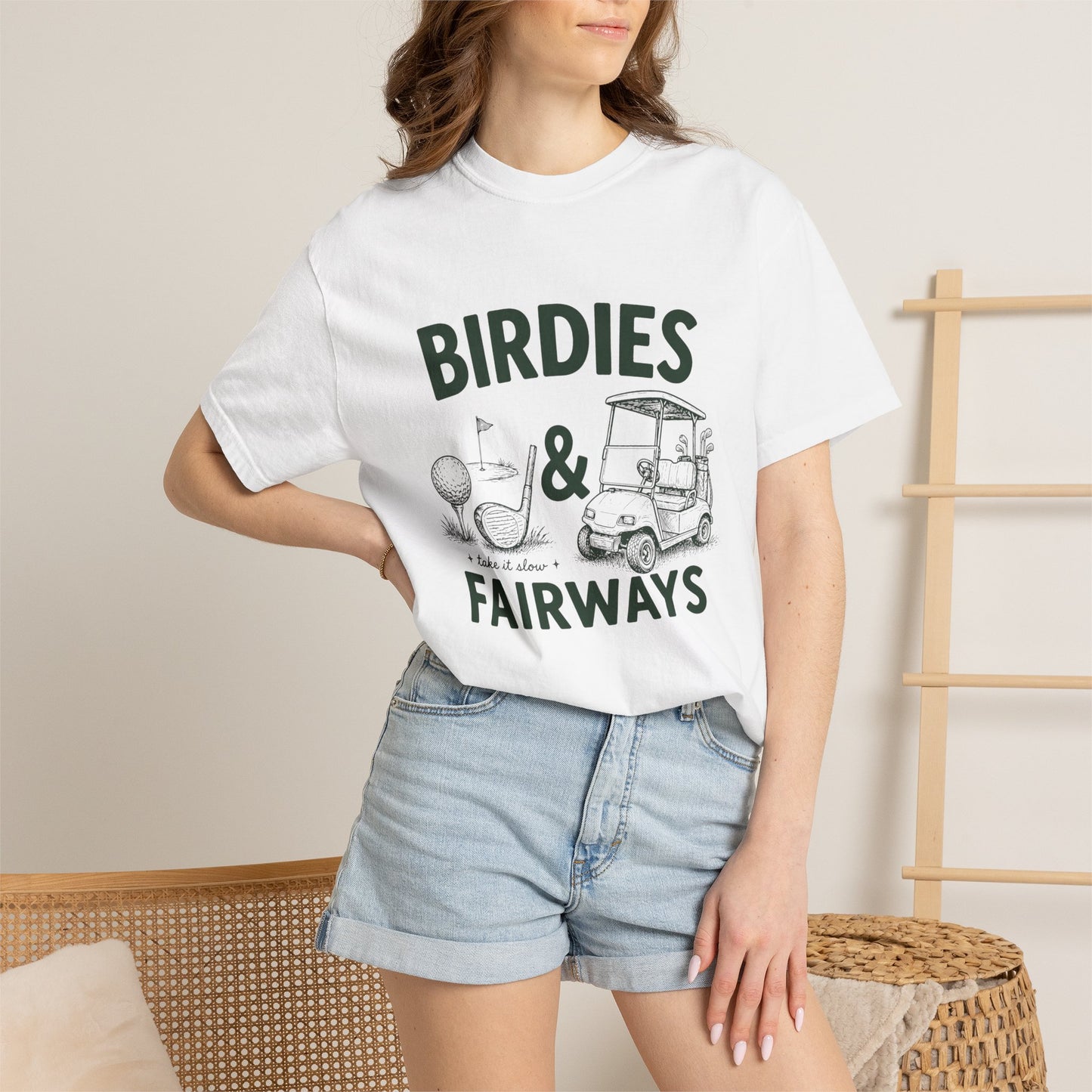 Golf T-Shirt — "Birdies & Fairways" Vintage Golf Cart Design