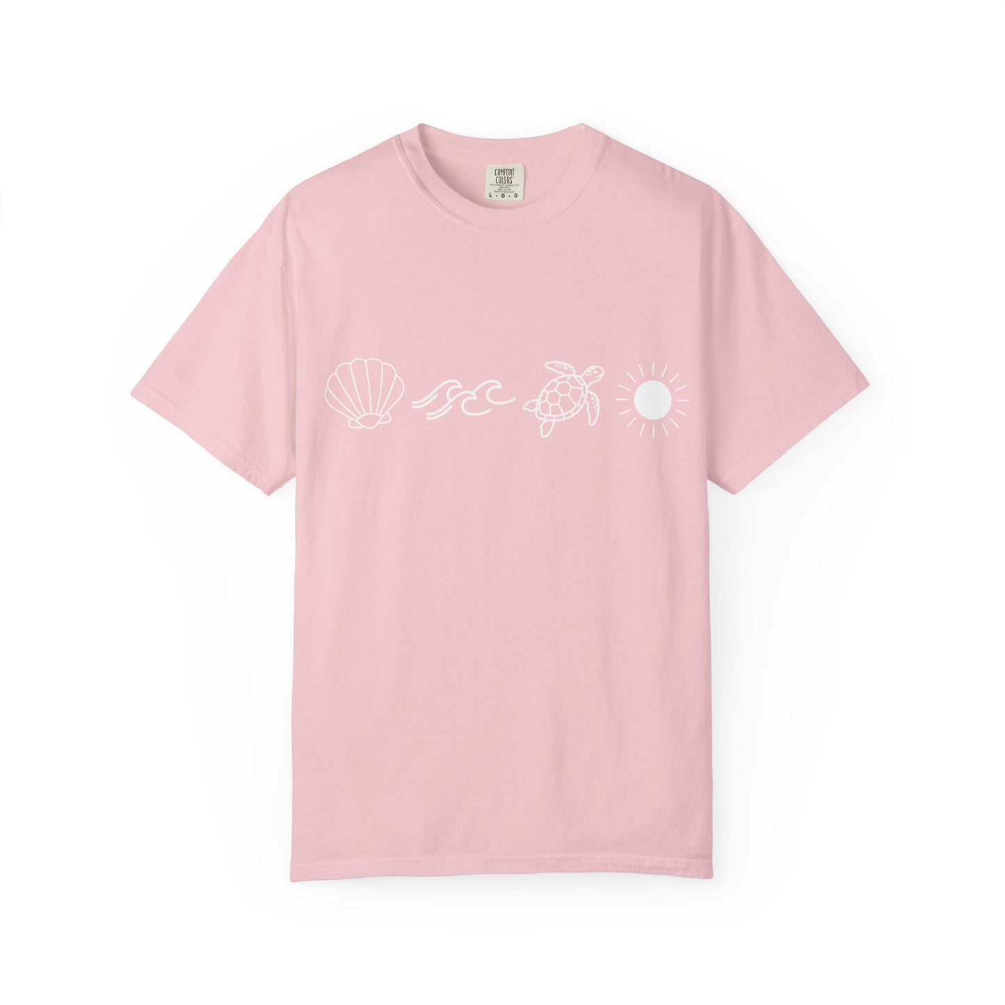 Sea Life Icons T-Shirt — Shell, Waves, Turtle & Sun Graphic Tee