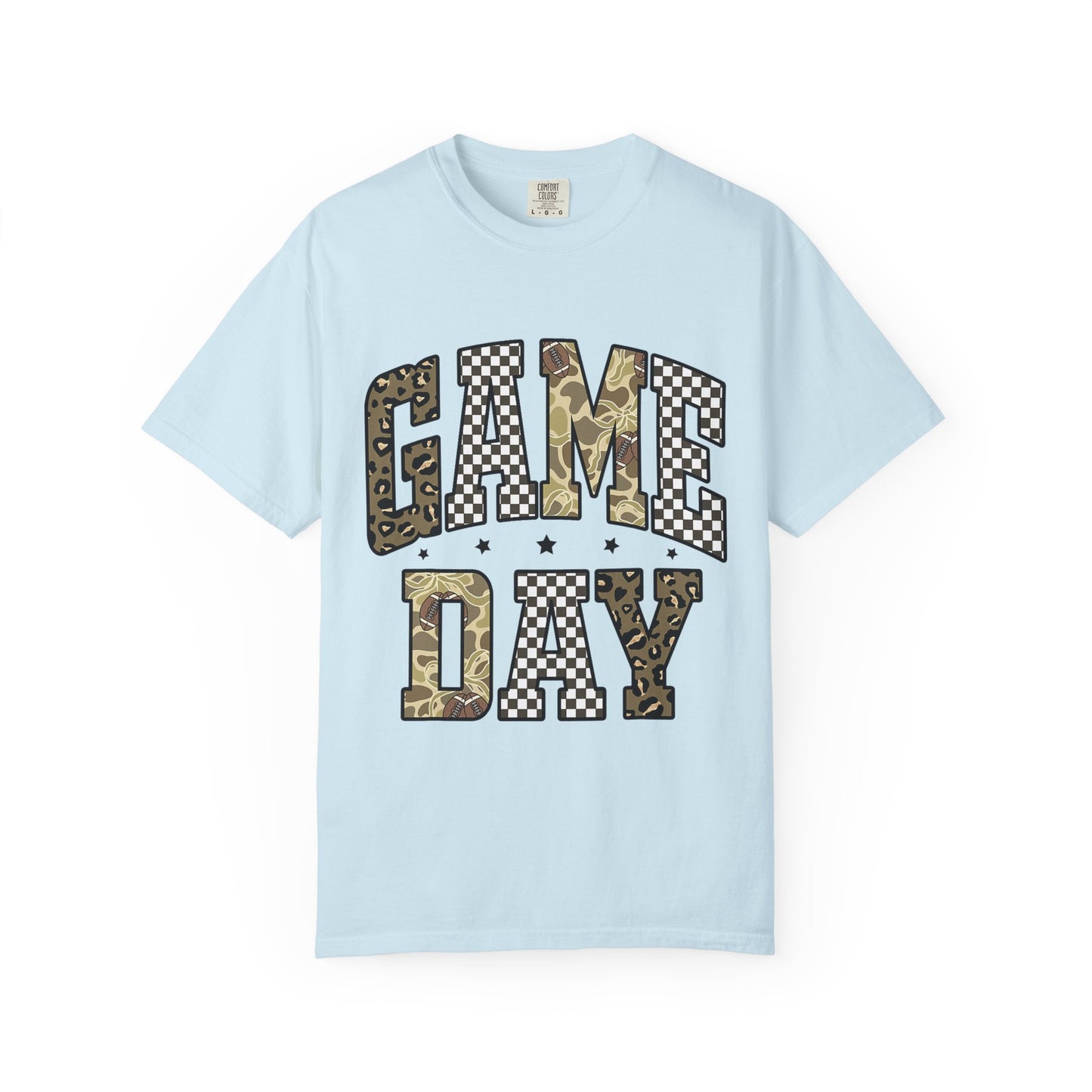 Game Day T-Shirt — Camo & Checkerboard Graphic