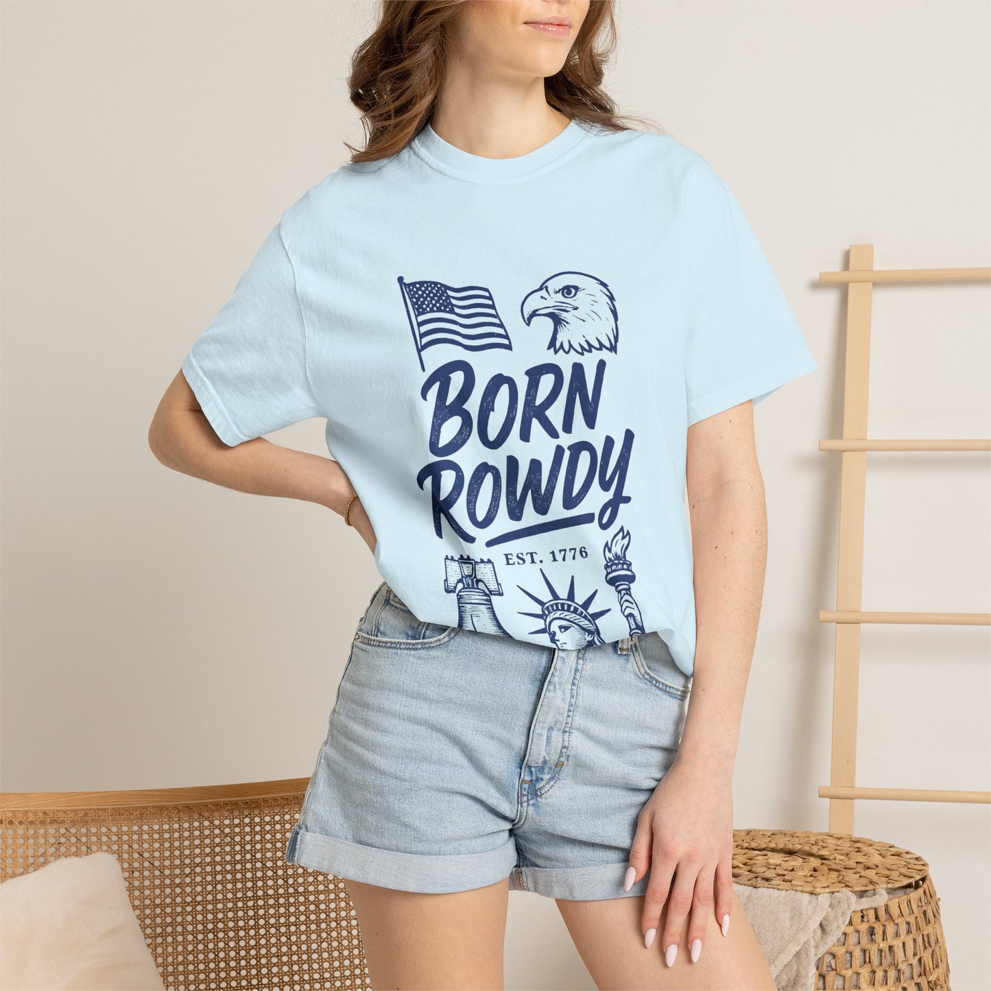 Born Rowdy Patriotic T-Shirt — American Flag & Eagle Liberty Design