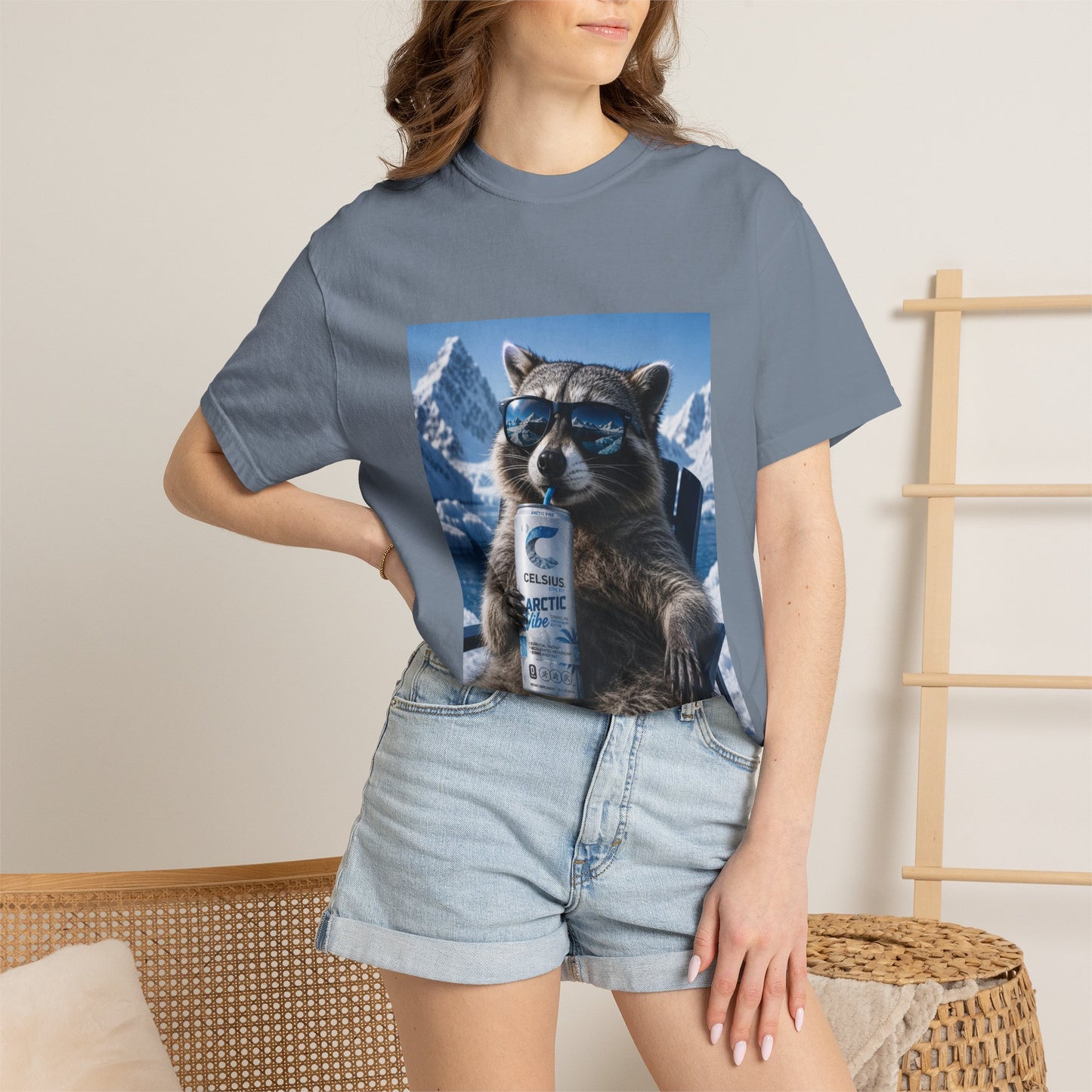 Raccoon Chill Tee — Mountain Lounge Graphic T-Shirt (Holds Celsius Engery Drink)