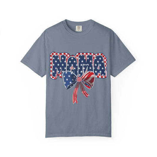 Patriotic MAMA T-Shirt — Stars & Stripes Bow 4th of July Tee