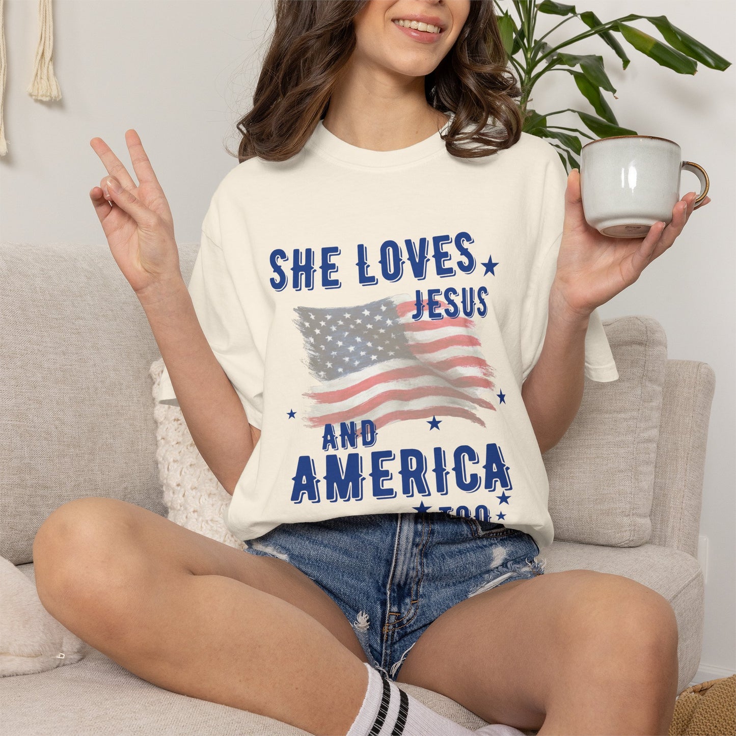 She Loves Jesus and America Too- July 4th Tee