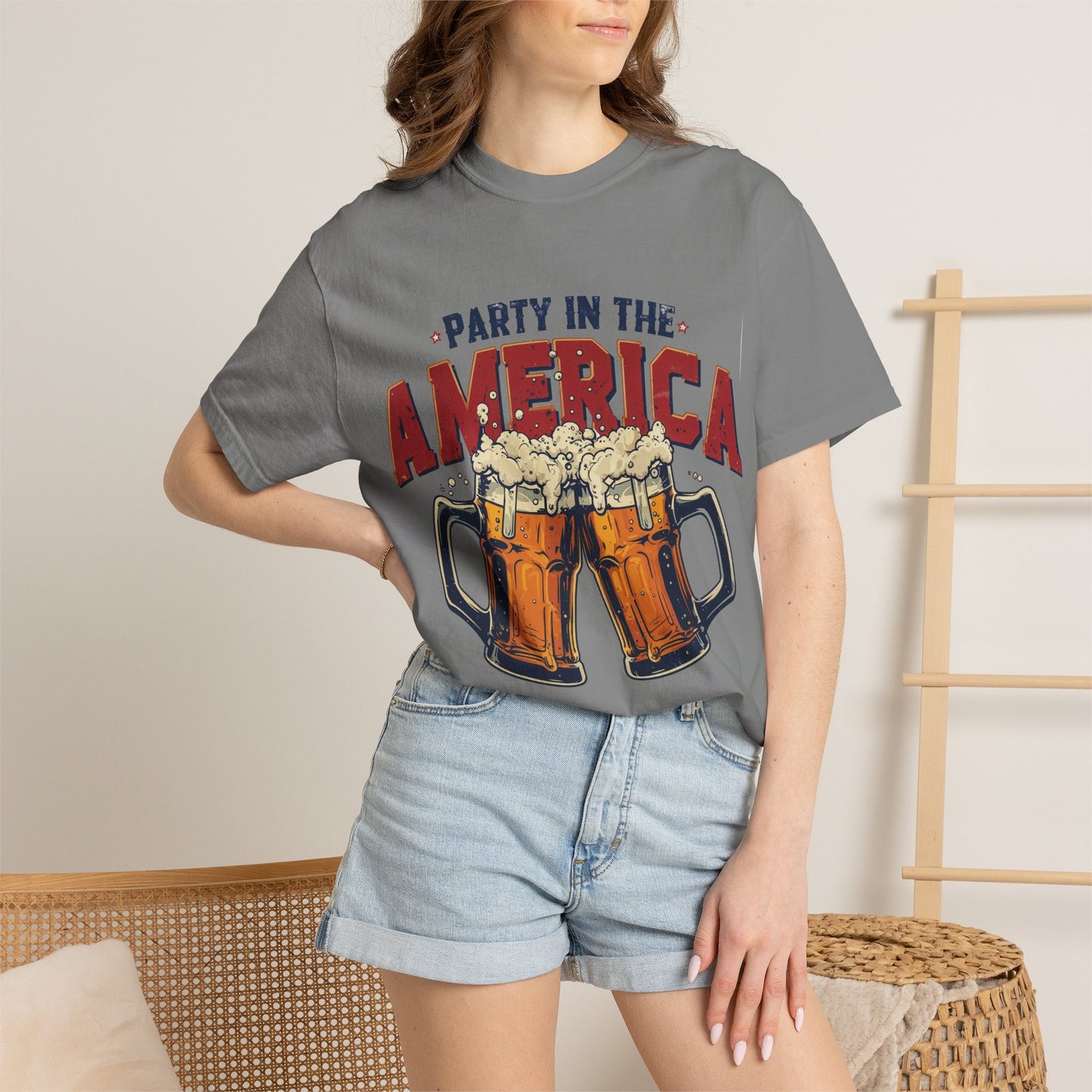 Party in the America T-Shirt — Patriotic Beer Graphic Tee for 4th of July
