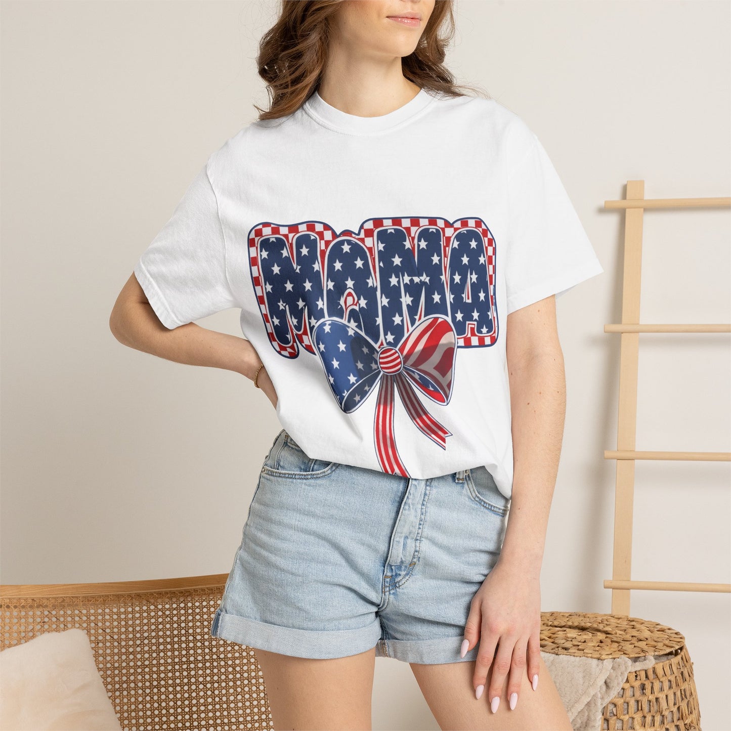 Patriotic MAMA T-Shirt — Stars & Stripes Bow 4th of July Tee